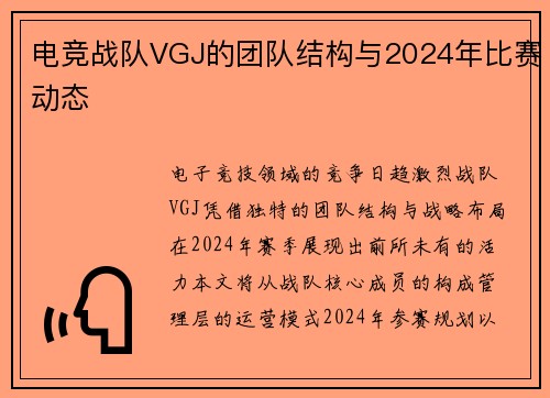 电竞战队VGJ的团队结构与2024年比赛动态